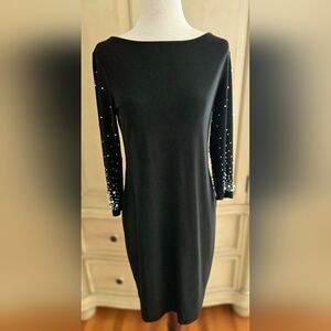 Nicole Miller Black Dress with Pearl Sleeve Details